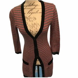 love by Design Long Red Striped Cardigan Duster